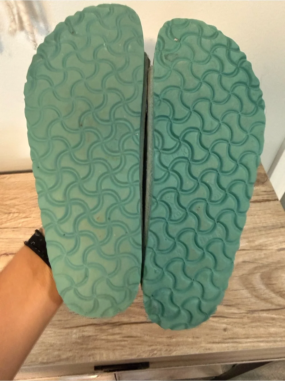 Birkenstock Teal Suede Two-Strap Plush Footbed Sandals